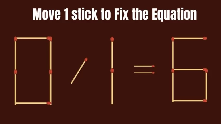 Brain Teaser for IQ Test: 0/1=6 Can you Fix the Math Equation by Moving 1 Matchstick
