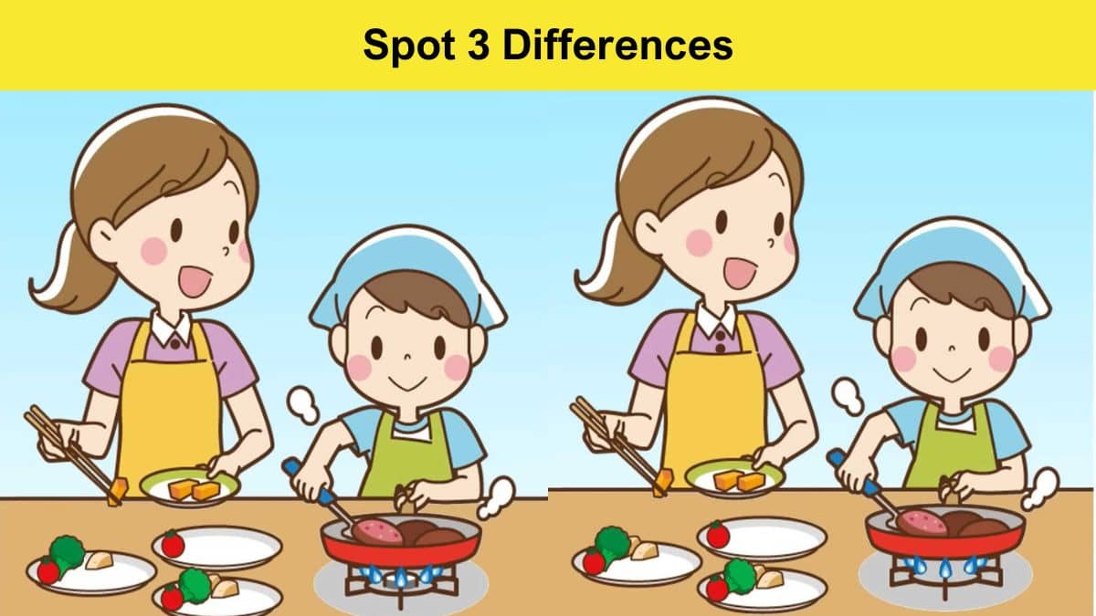 Spot 3 differences between the cooking pictures in 10 seconds