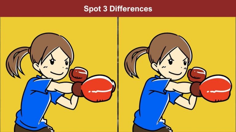 Spot 3 differences between the girl with boxing gloves pictures in 11 seconds