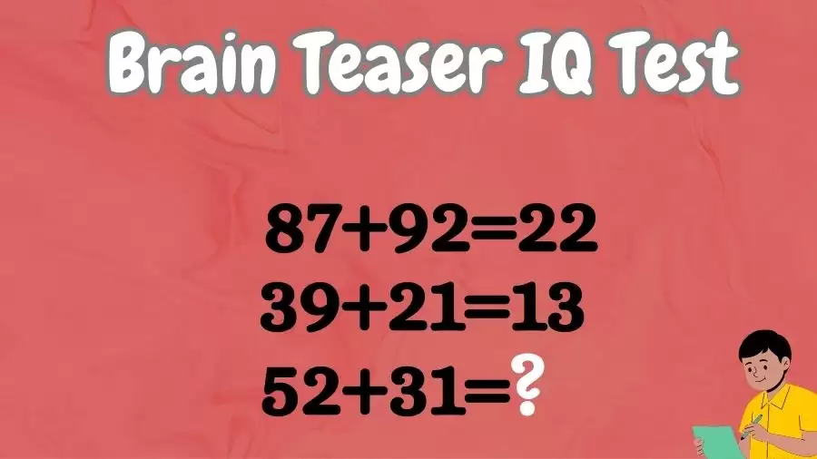 Brain Teaser IQ Test: If 87+92=22, 39+21=13, 52+31=?