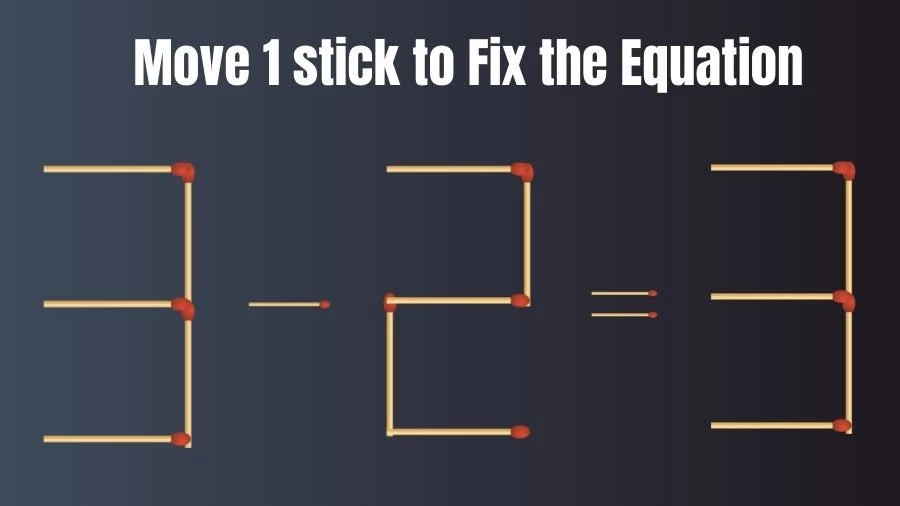 3-2=3 Move 1 Stick and Right the Equation in this Brain Teaser Matchstick Puzzle