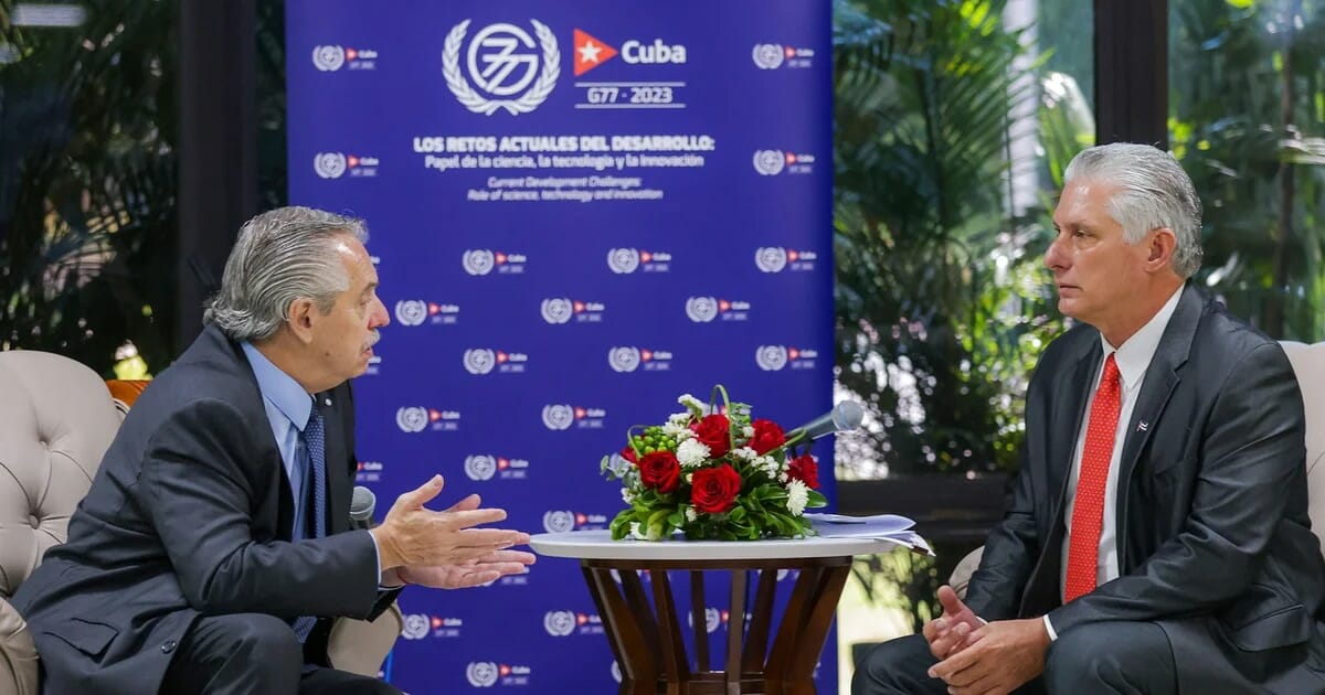Alberto Fernández se reunió con Miguel Díaz-Canel y lo llamó a incrementar el comercio con Cuba.  El mandatario sostuvo un encuentro bilateral con el jefe de Estado cubano como parte de su agenda oficial en La Habana, donde se desarrolla la cumbre del G77+China.  Hablaron de un acuerdo marco para el desarrollo agrícola