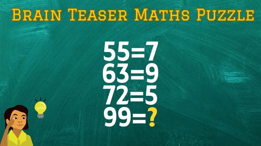 Brain Teaser Maths Puzzle: 55=7, 63=9, 72=5, 99=?