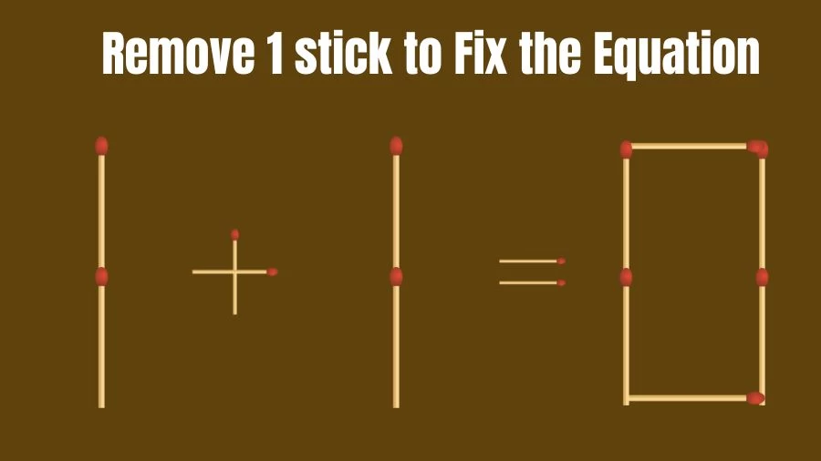Matchstick Brain Teaser: 1+1=0 Remove 1 Matchstick to Fix the Equation