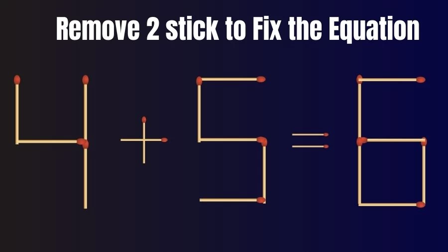 Matchstick Brain Teaser: 4+5=6 Remove 2 Matchsticks to Fix the Equation