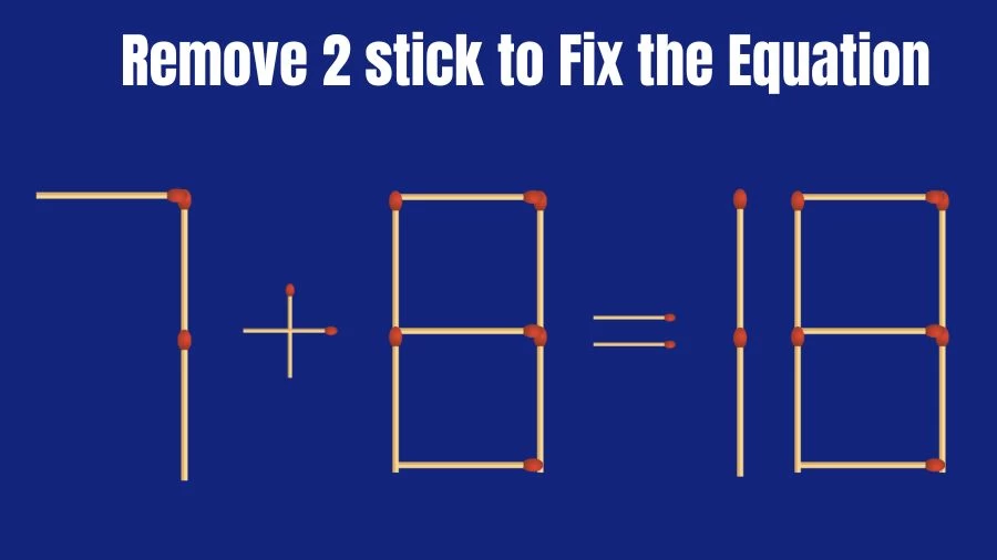 Matchstick Brain Teaser: 7+8=18 Remove 2 Matchsticks to Fix the Equation