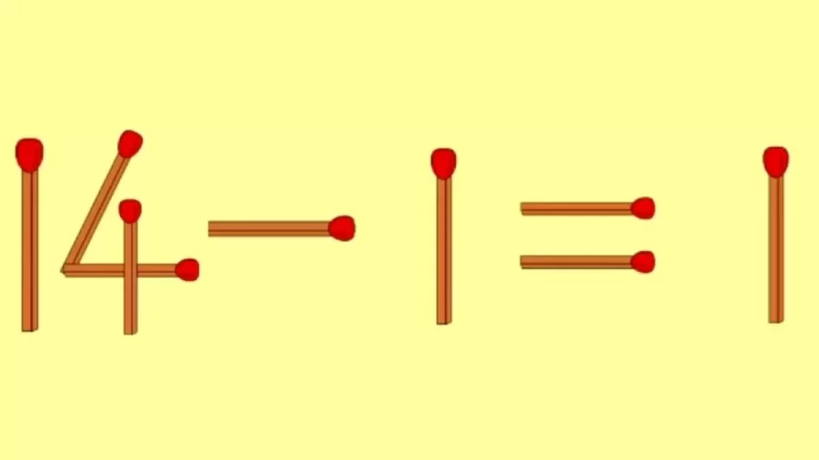 Matchstick Puzzle: 14-1=1 Fix The Equation By Moving 1 Stick
