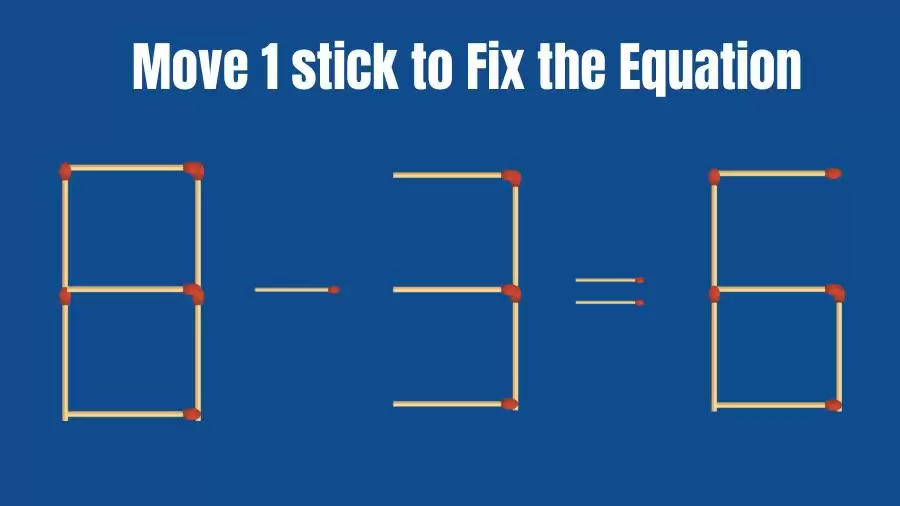 Brain Teaser: Can You Move 1 Matchstick to Fix the Equation 8-3=6? Matchstick Puzzles