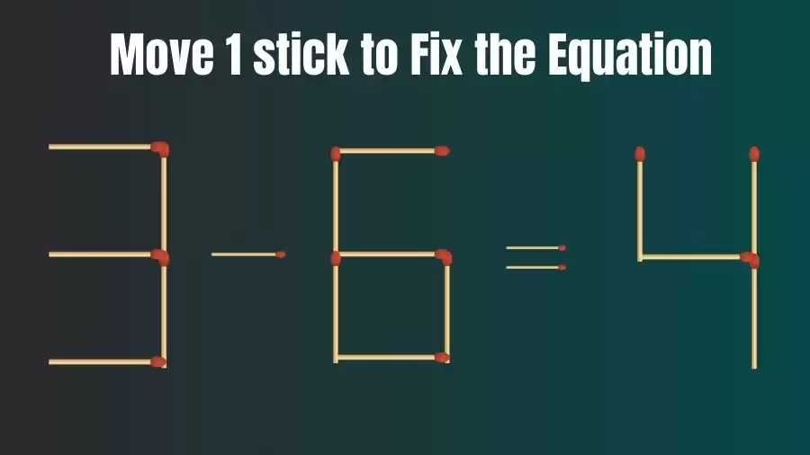 3-6=4 Move 1 Matchstick and Correct this Equation Within 20 Seconds