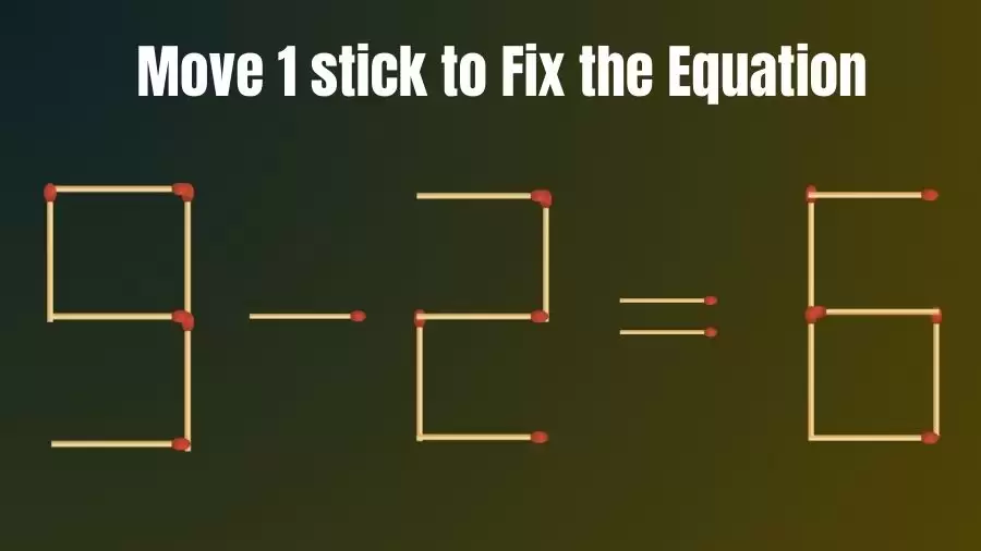Brain Teaser: Can You Move 1 Matchstick to Fix the Equation 9-2=6? Matchstick Puzzles