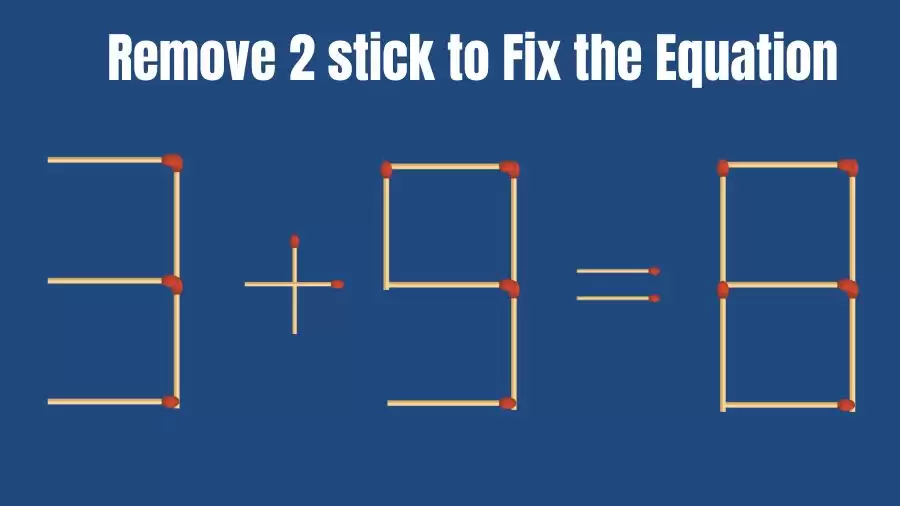 Matchstick Brain Teaser: 3+9=8 Remove 2 Matchsticks to Fix the Equation