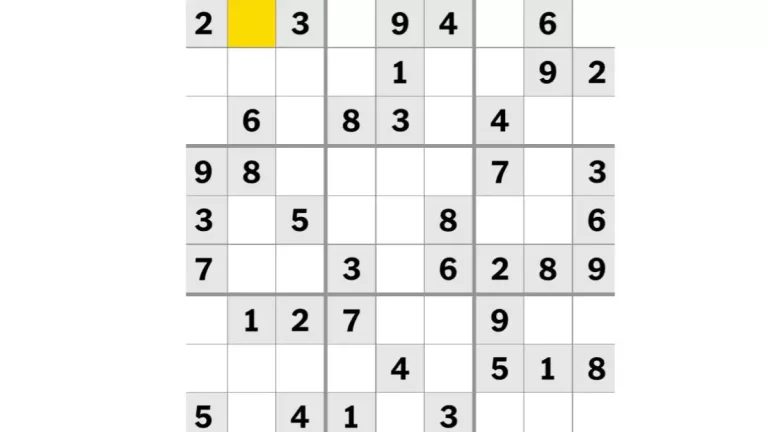 NYT Sudoku Easy Puzzle Today 9 November 2023