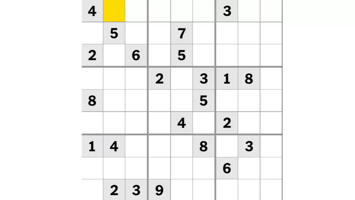 NYT Sudoku Medium Puzzle Today 9 November 2023