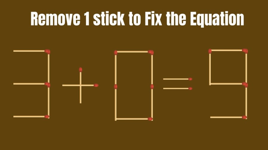 Brain Teaser: Remove 1 Matchstick and make the Equation 3+0=9 Right